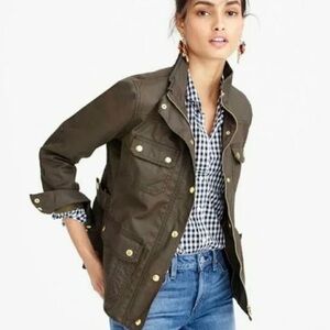 J. CREW Downtown Jacket Green Size XS Moto Party Date Night Utility Gold Buttons